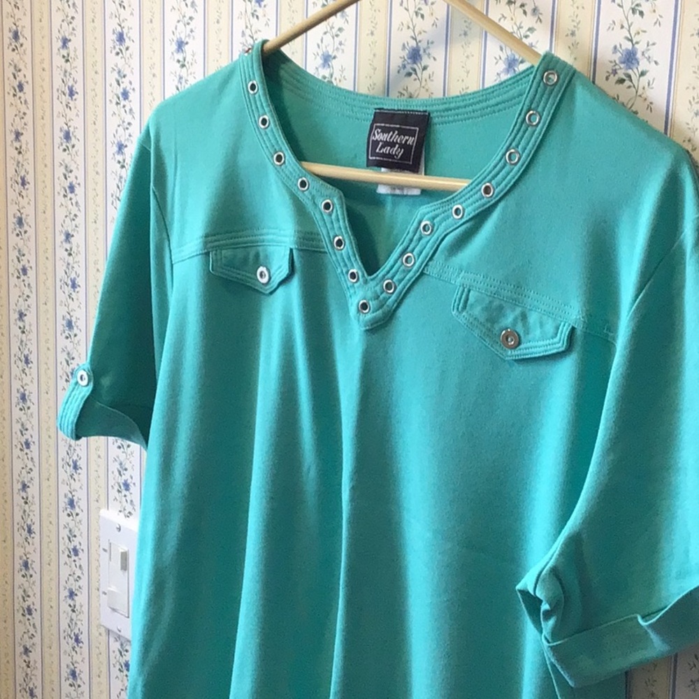 Green top with silver trim